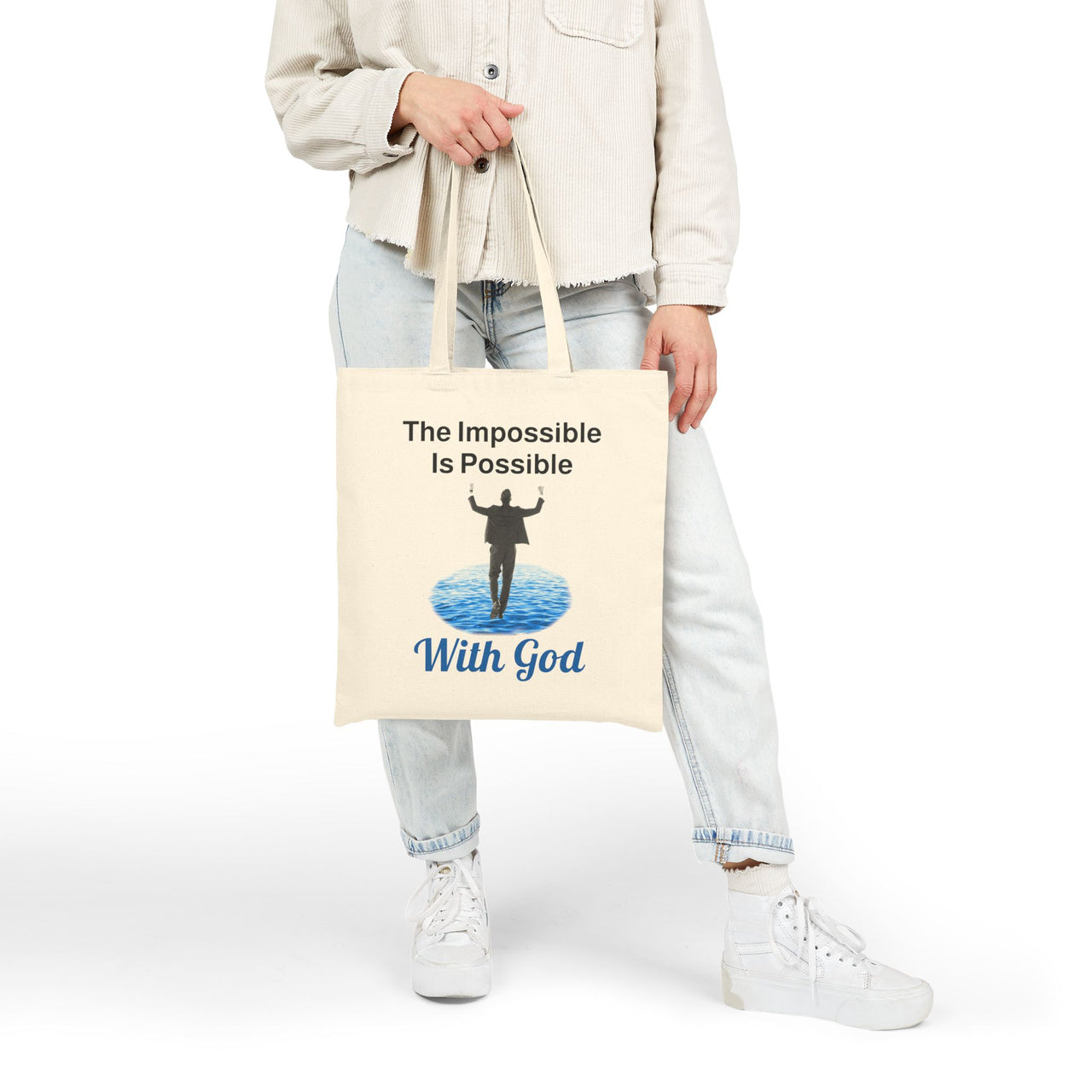 Cotton Canvas Tote Bag, Walk on Water Man