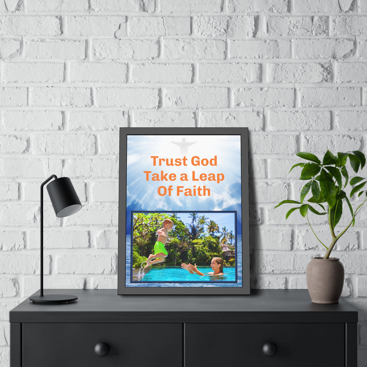 Wood Framed Poster with Shatter-Proof Plexiglass, Leap of Faith