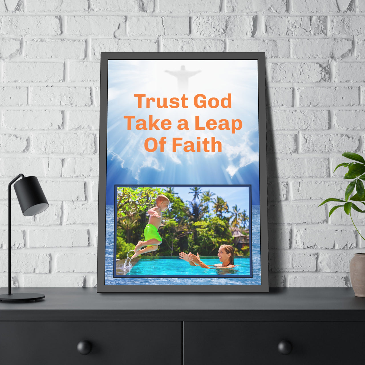Wood Framed Poster with Shatter-Proof Plexiglass, Leap of Faith