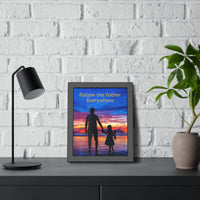 Black wood framed inspirational poster with “Follow the Father” design, child walking with father with the message