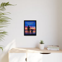 Framed canvas wall art with “Follow the Father” design, child walking with father with message