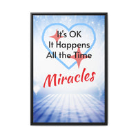 Framed canvas wall art with “Miracles Happen” design, inspirational message