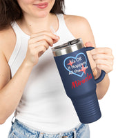 40oz faith-based travel mug with “Miracles Happen” design message