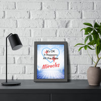 Black wood framed inspirational poster with “Miracles Happen” design with the message