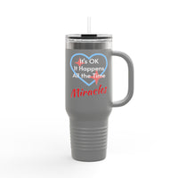 40oz faith-based travel mug with “Miracles Happen” design message