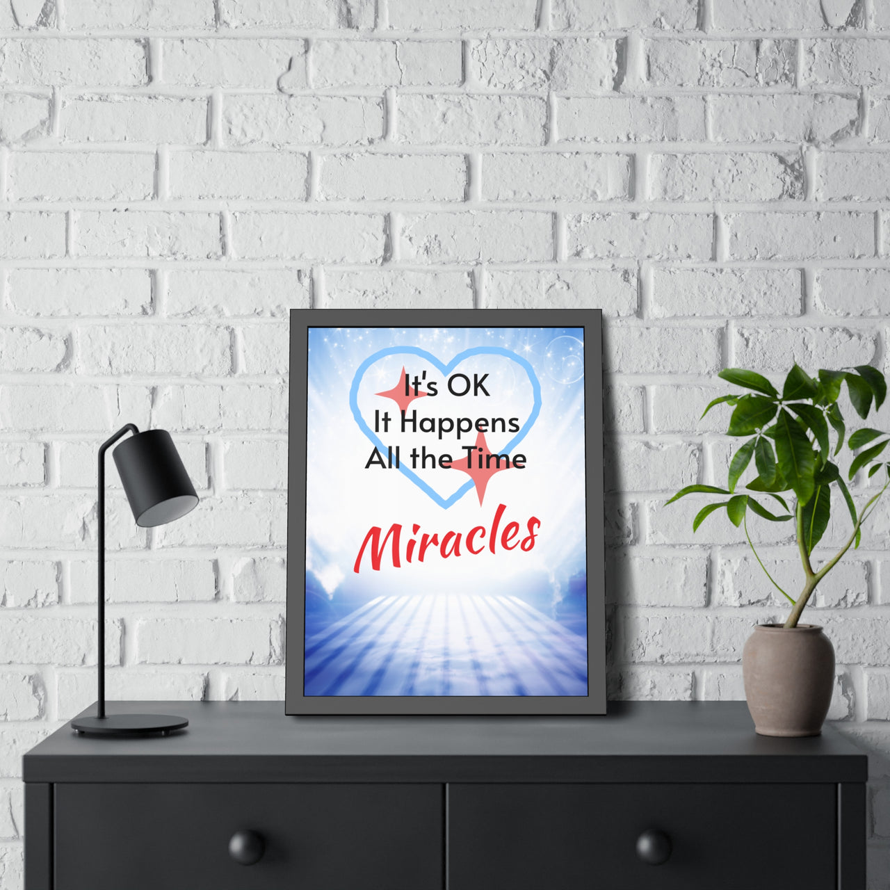 Wood Framed Poster with Shatter-Proof Plexiglass, Miracles Happen