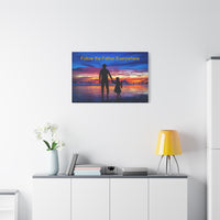 Canvas wall art with “Follow the Father” design, child walking with father with the message