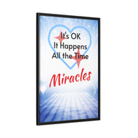 Framed canvas wall art with “Miracles Happen” design, inspirational message
