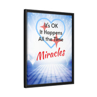 Framed canvas wall art with “Miracles Happen” design, inspirational message