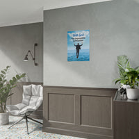 Faith-inspired poster with “Impossible Man” design - man walking on water with the message,