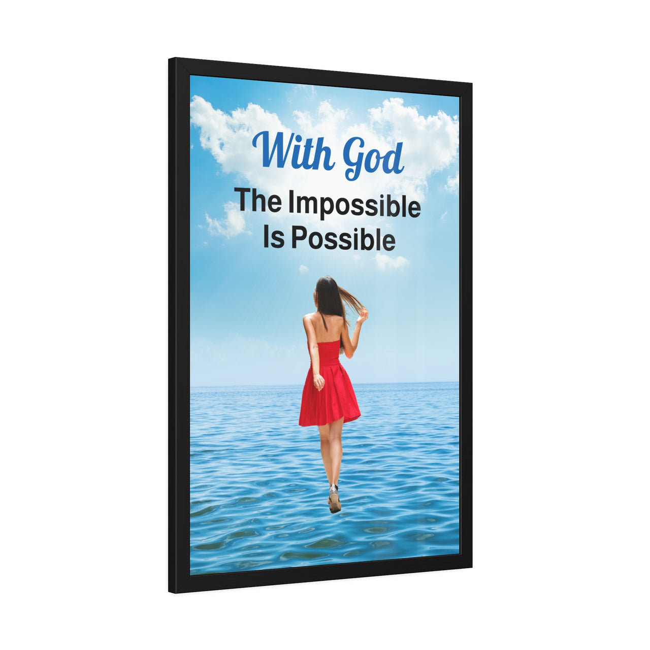 Wood Framed Poster with Shatter-Proof Plexiglass, Walk on Water Woman