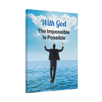 Canvas wall art with “Impossible Man” design, man walking on water with the message