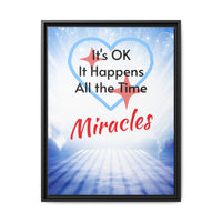 Framed canvas wall art with “Miracles Happen” design, inspirational message