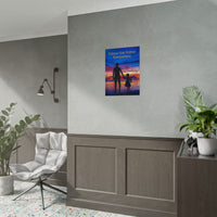 Inspirational poster with “Follow the Father” design, child walking with father, semi-gloss finish, vibrant Giclée print, available in 3 sizes, hope-filled wall art for home or office, 18x24 poster on 2nd wall