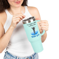 40oz inspirational travel mug with “Impossible Man” design message