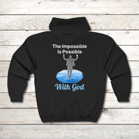 Gildan Adult Unisex Zip-Up Hoodie, Walk on Water Man (Image on back)