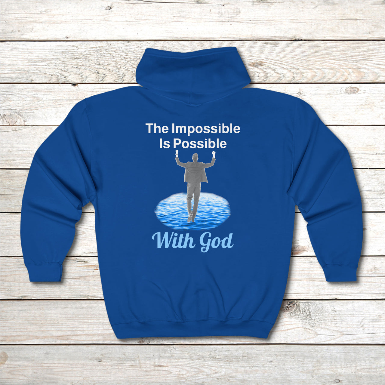 Gildan Adult Unisex Zip-Up Hoodie, Walk on Water Man (Image on back)