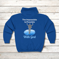Gildan Adult Unisex Zip-Up Hoodie, Walk on Water Man (Image on back)