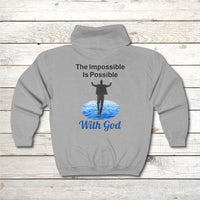 Gildan Adult Unisex Zip-Up Hoodie, Walk on Water Man (Image on back)