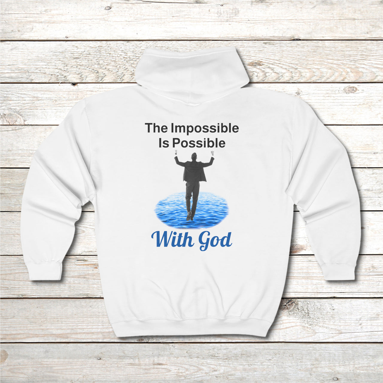 Gildan Adult Unisex Zip-Up Hoodie, Walk on Water Man (Image on back)