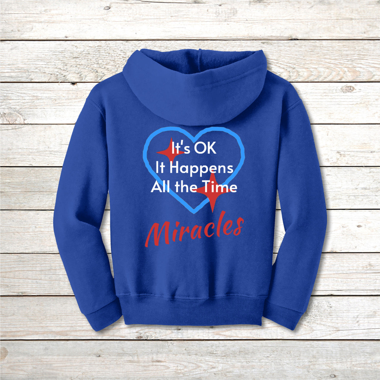Gildan Youth Unisex Zip-Up Hoodie, Miracles Happen (Image on Back)