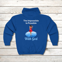 Gildan Adult Unisex Zip-Up Hoodie, Walk on Water Woman (Image on back)