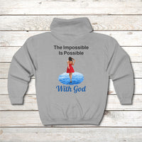 Gildan Adult Unisex Zip-Up Hoodie, Walk on Water Woman (Image on back)