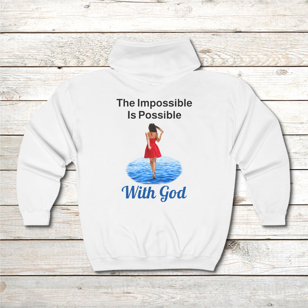 Gildan Adult Unisex Zip-Up Hoodie, Walk on Water Woman (Image on back)