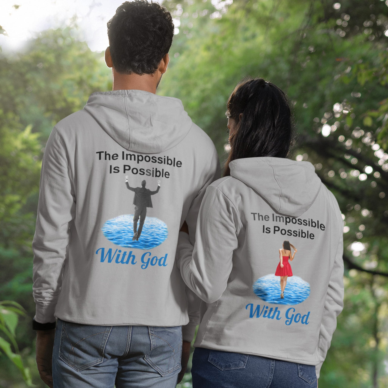 Gildan Adult Unisex Zip-Up Hoodie, Walk on Water Woman (Image on back)