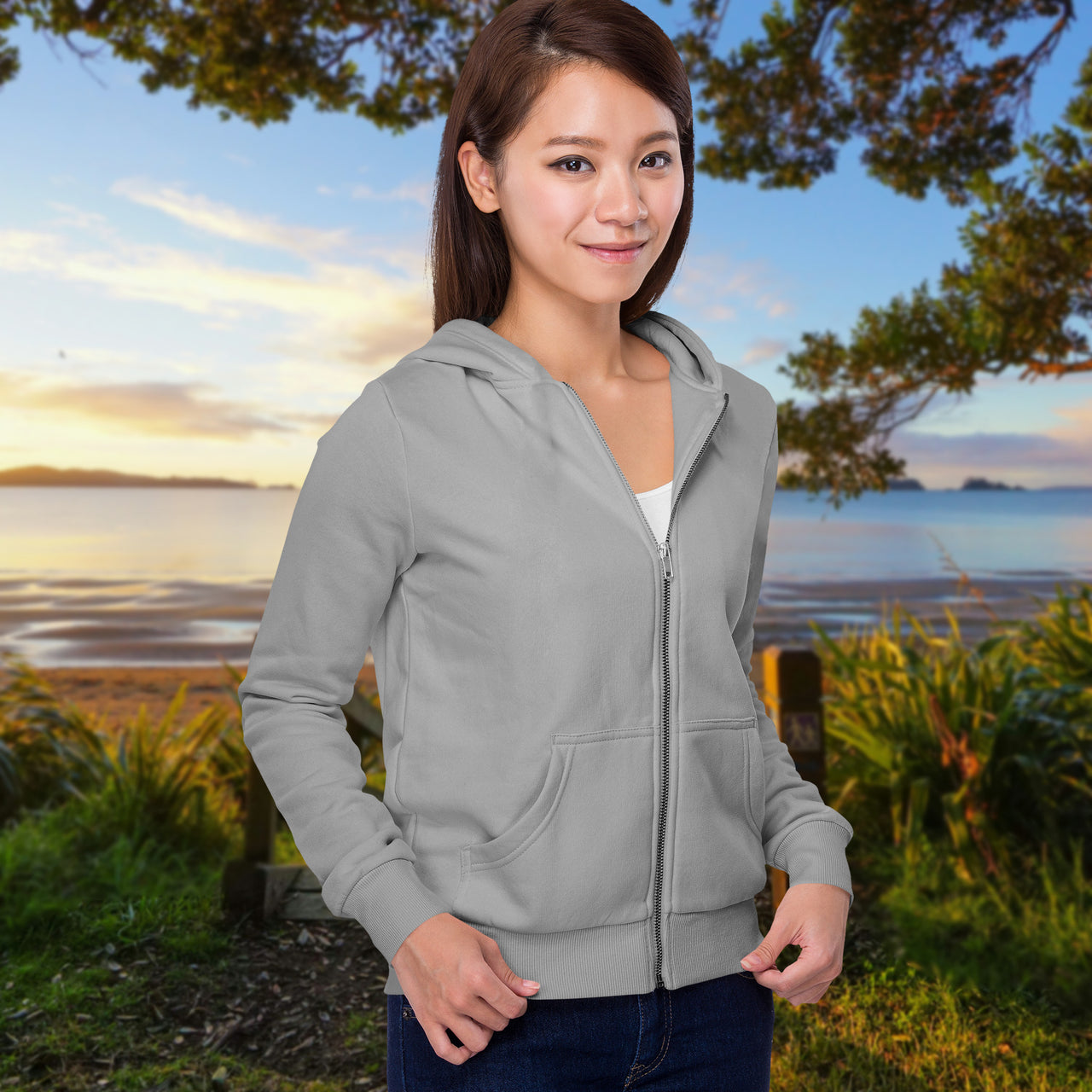 Gildan Adult Unisex Zip-Up Hoodie, Walk on Water Woman (Image on back)