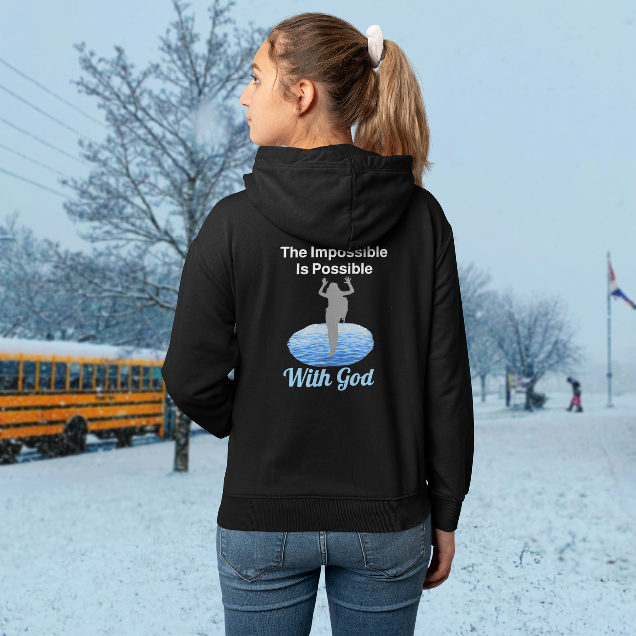 Gildan Youth Unisex Zip-Up Hoodie, Walk on Water Girl (Image on Back)