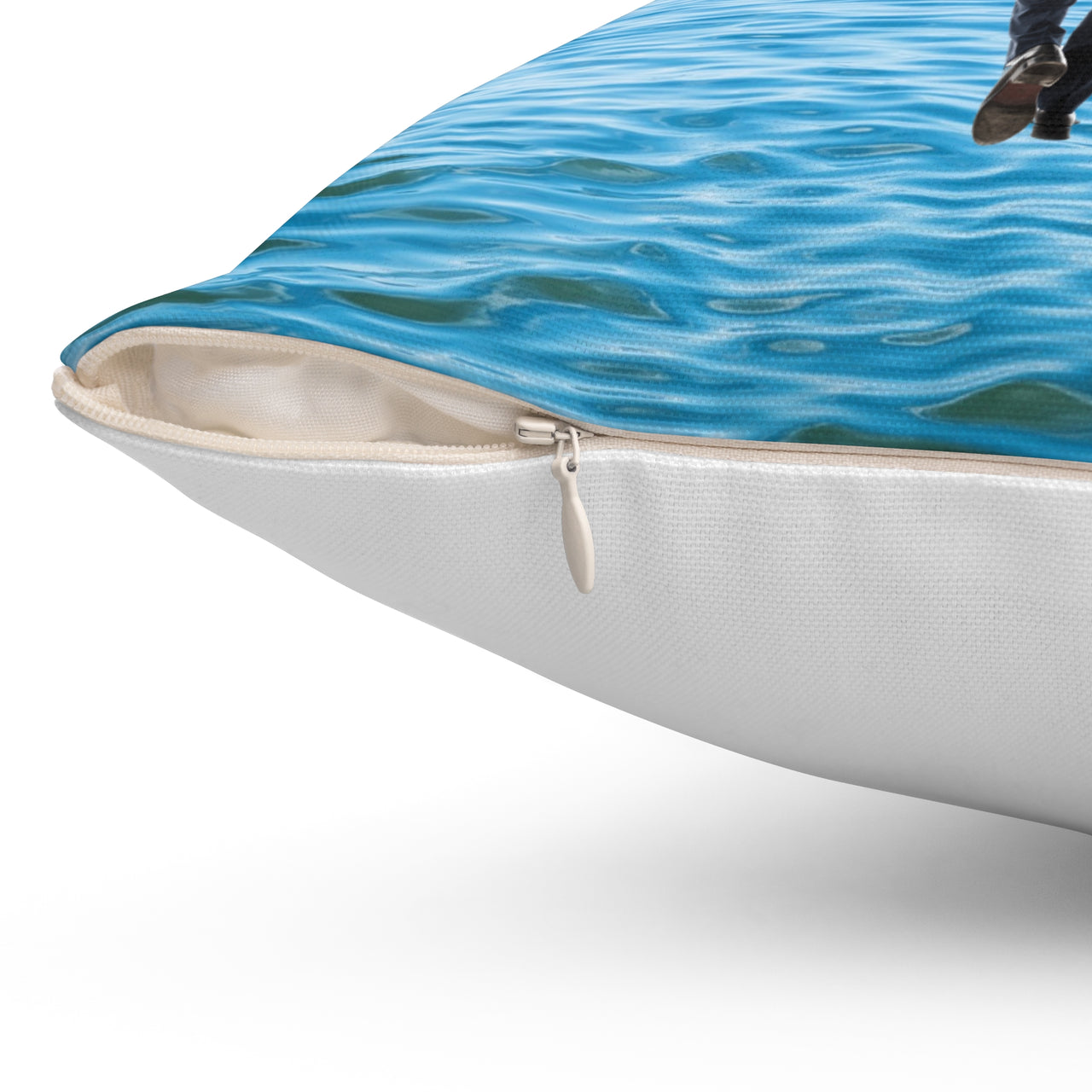 Reversible Throw Pillow, Walk on Water Man - White Back