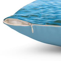 Reversible Throw Pillow, Walk on Water Woman - Light Sea Blue Back