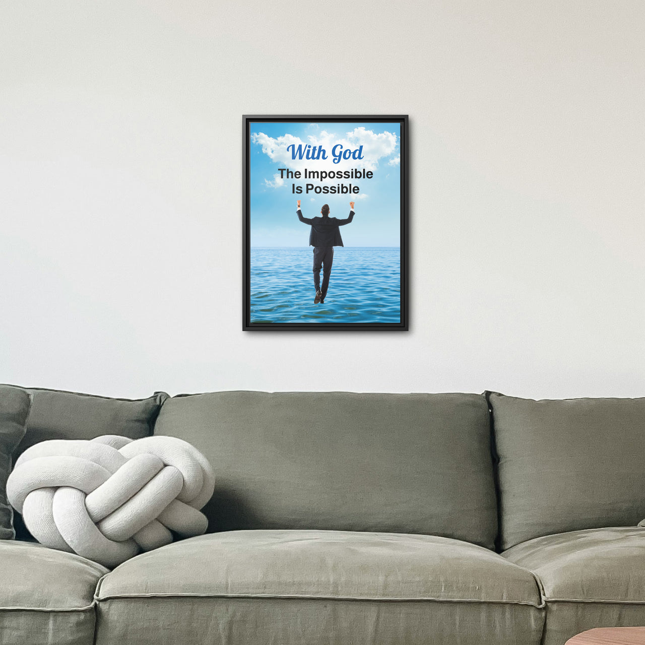 Framed Canvas Wall Art, Walk on Water Man