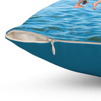 Reversible Throw Pillow, Walk on Water Family - Sea Blue Back