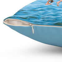 Reversible Throw Pillow, Walk on Water Family - Light Sea Blue Back