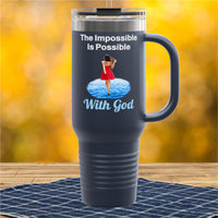 40oz inspirational travel mug with “Impossible Woman” design message