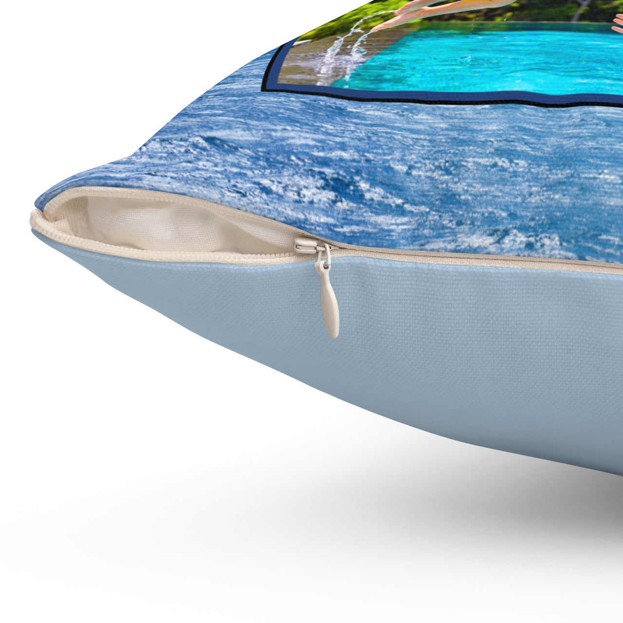 Reversible Throw Pillow, Leap of Faith - Light Blue Back