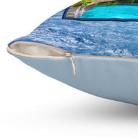 Reversible Throw Pillow, Leap of Faith - Light Blue Back