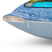 Reversible Throw Pillow, Leap of Faith - Light Blue Back