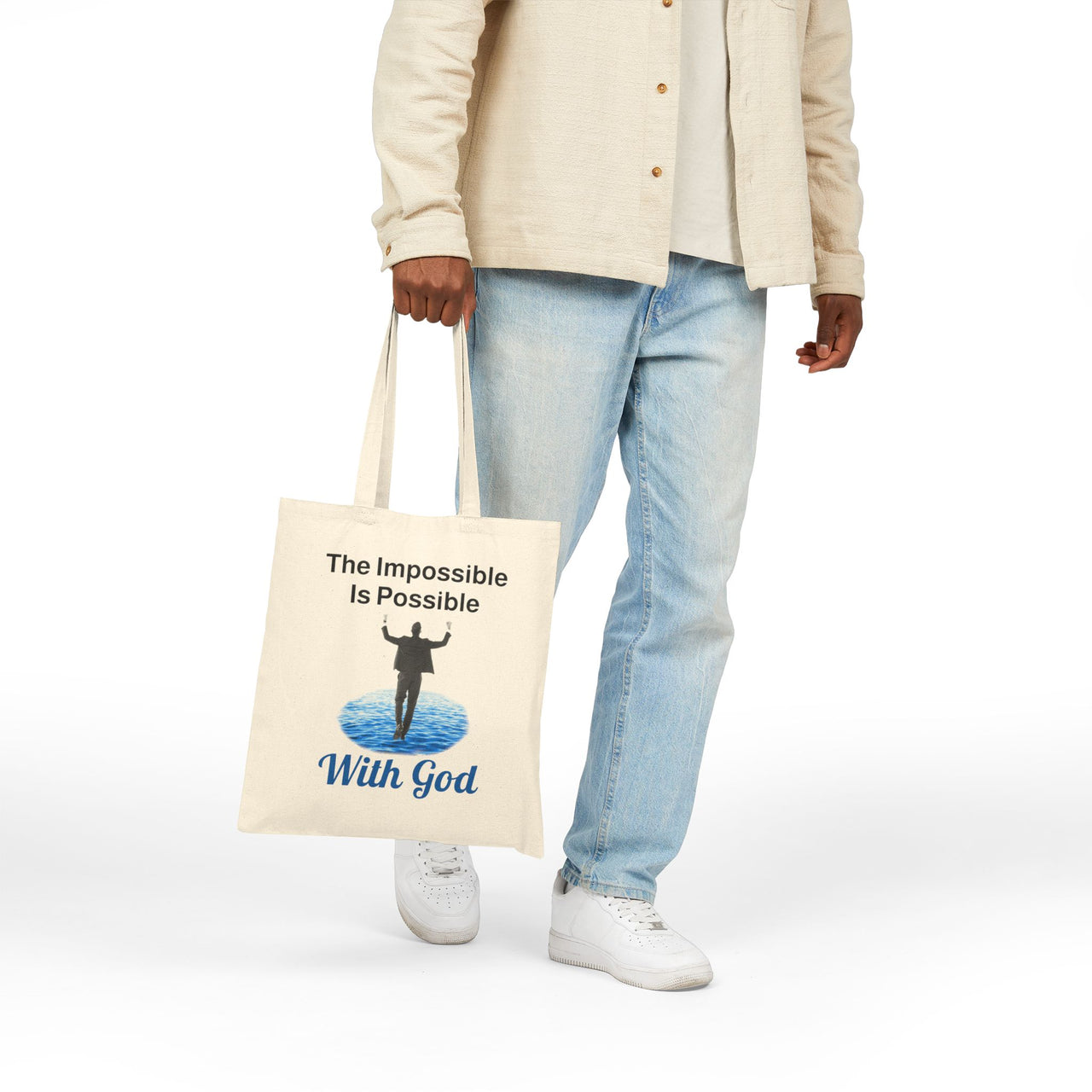 Cotton Canvas Tote Bag, Walk on Water Man