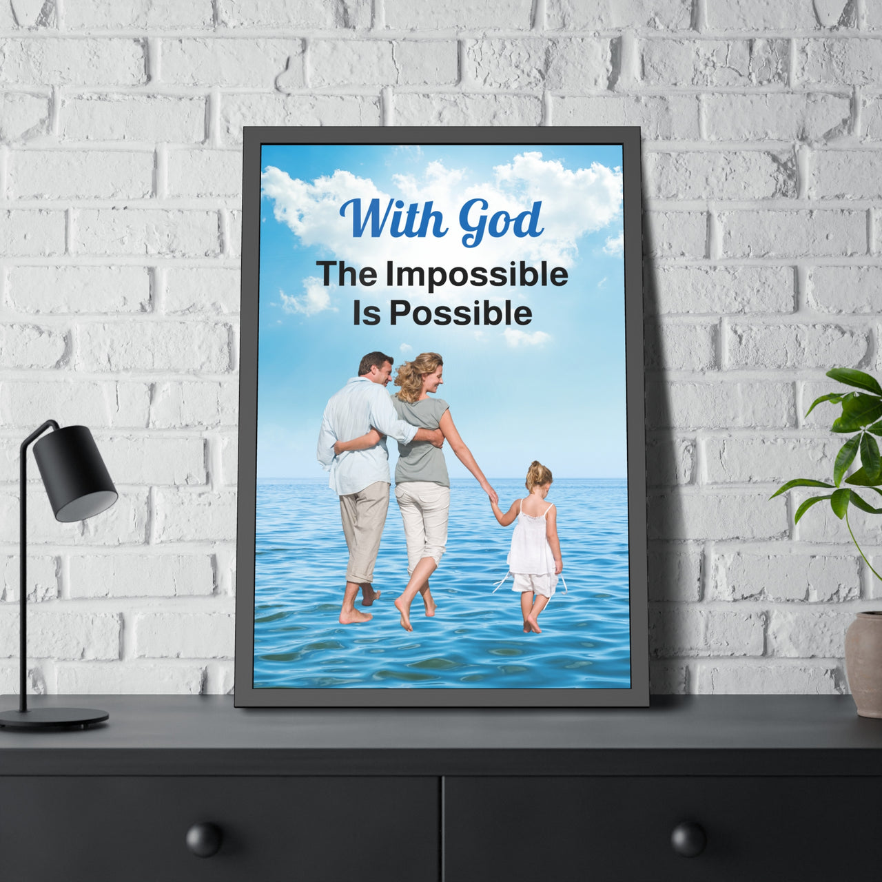 Wood Framed Poster with Shatter-Proof Plexiglass, Walk on Water Family