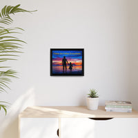 Framed canvas wall art with “Follow the Father” design, child walking with father with message