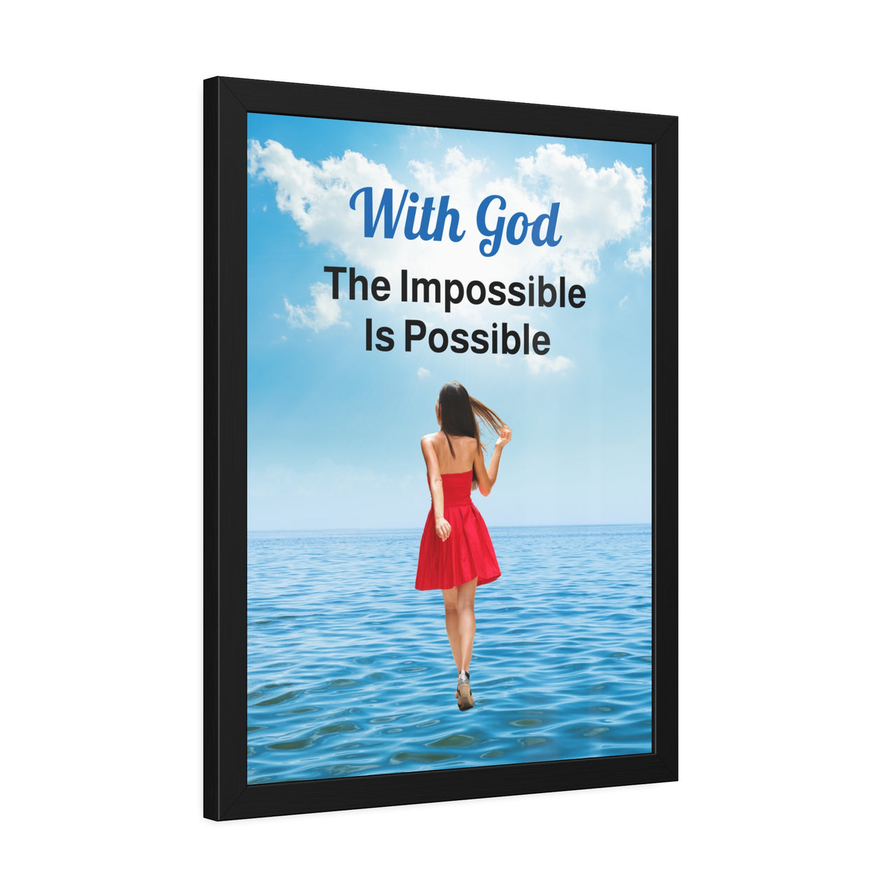 Wood Framed Poster with Shatter-Proof Plexiglass, Walk on Water Woman