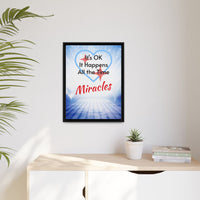 Framed canvas wall art with “Miracles Happen” design, inspirational message