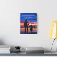 Canvas wall art with “Follow the Father” design, child walking with father with the message