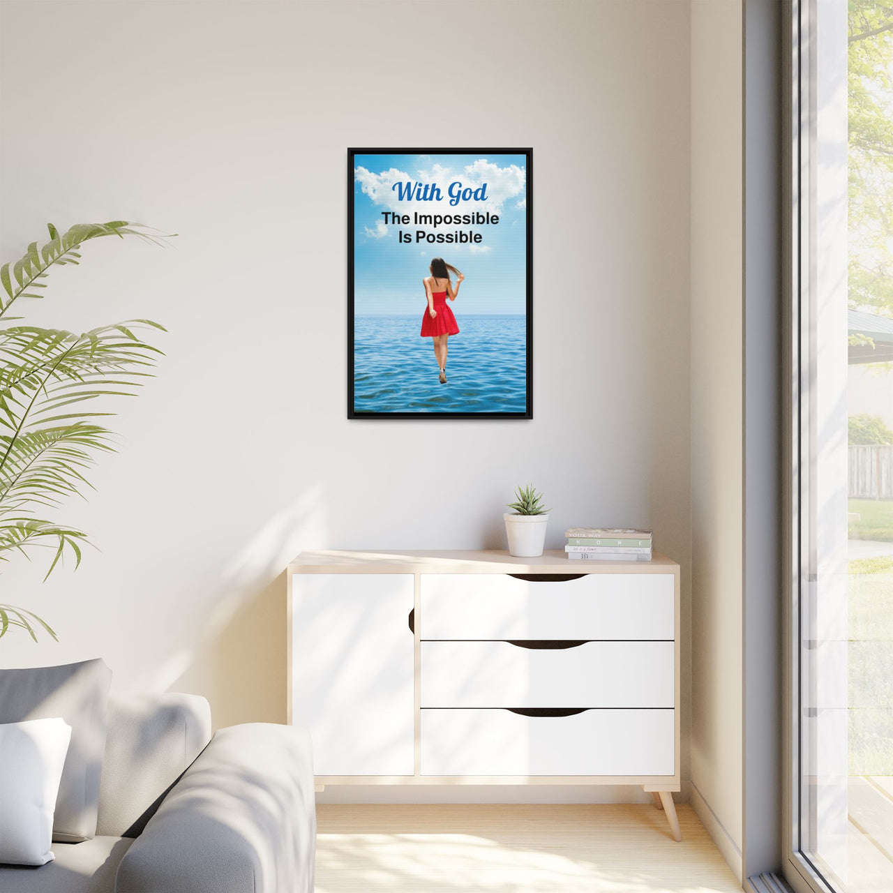 Framed Canvas Wall Art, Walk on Water Woman