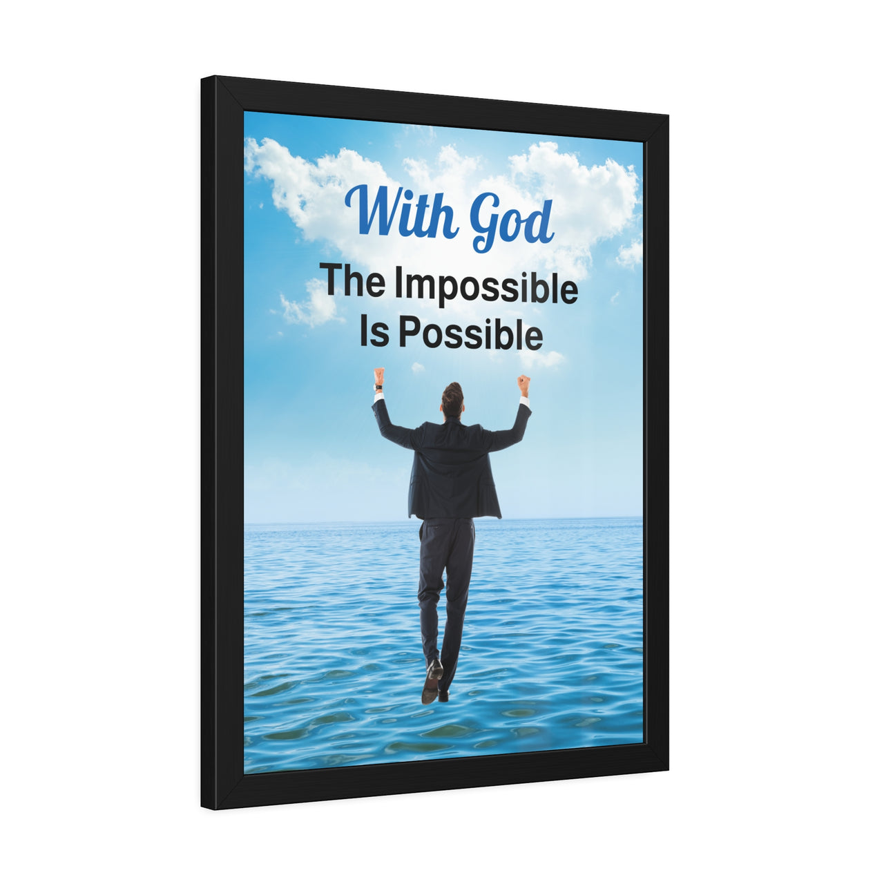 Wood Framed Poster with Shatter-Proof Plexiglass, Walk on Water Man