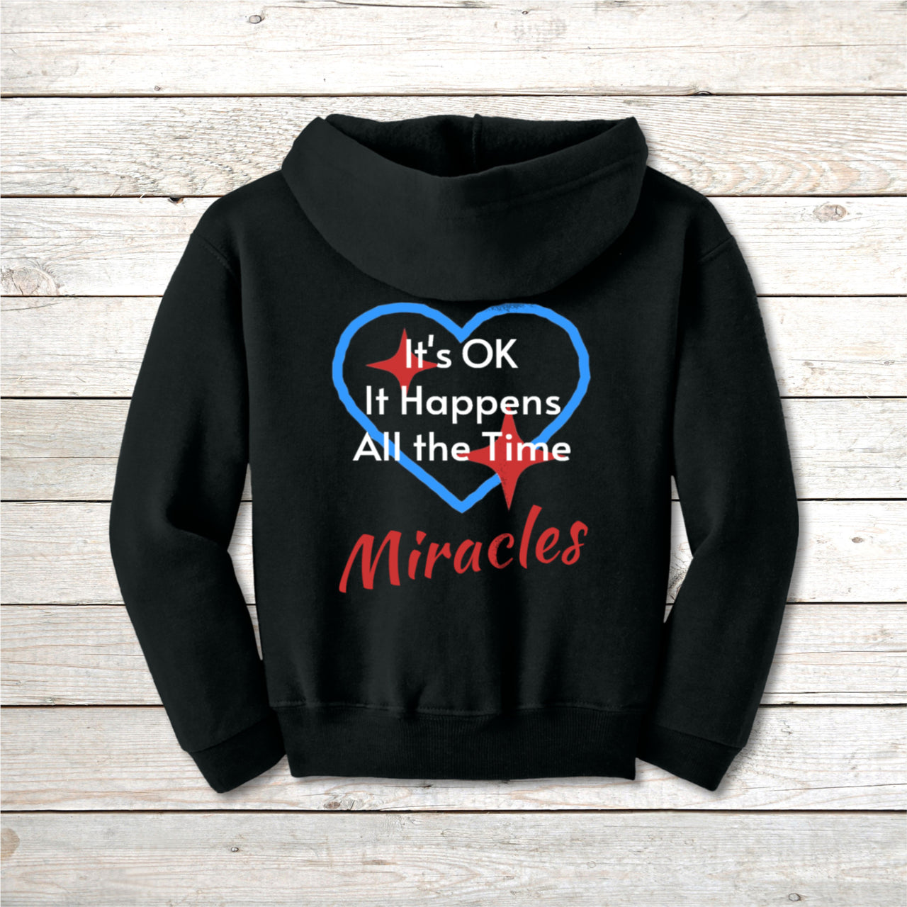 Gildan Youth Unisex Zip-Up Hoodie, Miracles Happen (Image on Back)