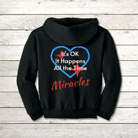 Gildan Youth Unisex Zip-Up Hoodie, Miracles Happen (Image on Back)